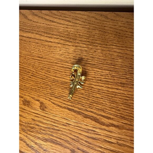 Vintage MERKSAMER Gold Tone Candy Cane Pin Brooch Bow Rhinestones Christmas - Picture 2 of 2